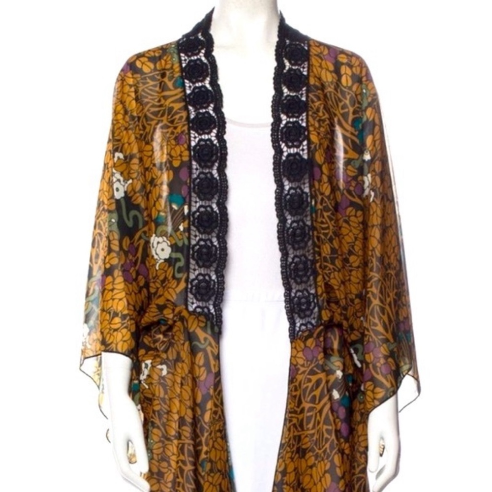 ANNA SUI Garden of Eden Snake & Apple Tree BOHO Kimono Robe Black Lace M/L NEW! - Picture 3 of 7